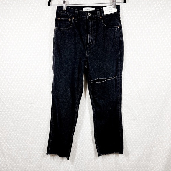 Abercrombie & Fitch NWT Black High Rise The Ankle Straight Jeans - Picture 2 of 5